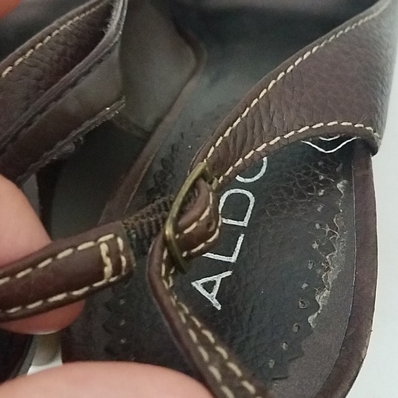 aldo sz 7 peep toe wedge sandels brown pebble - Picture 8 of 8